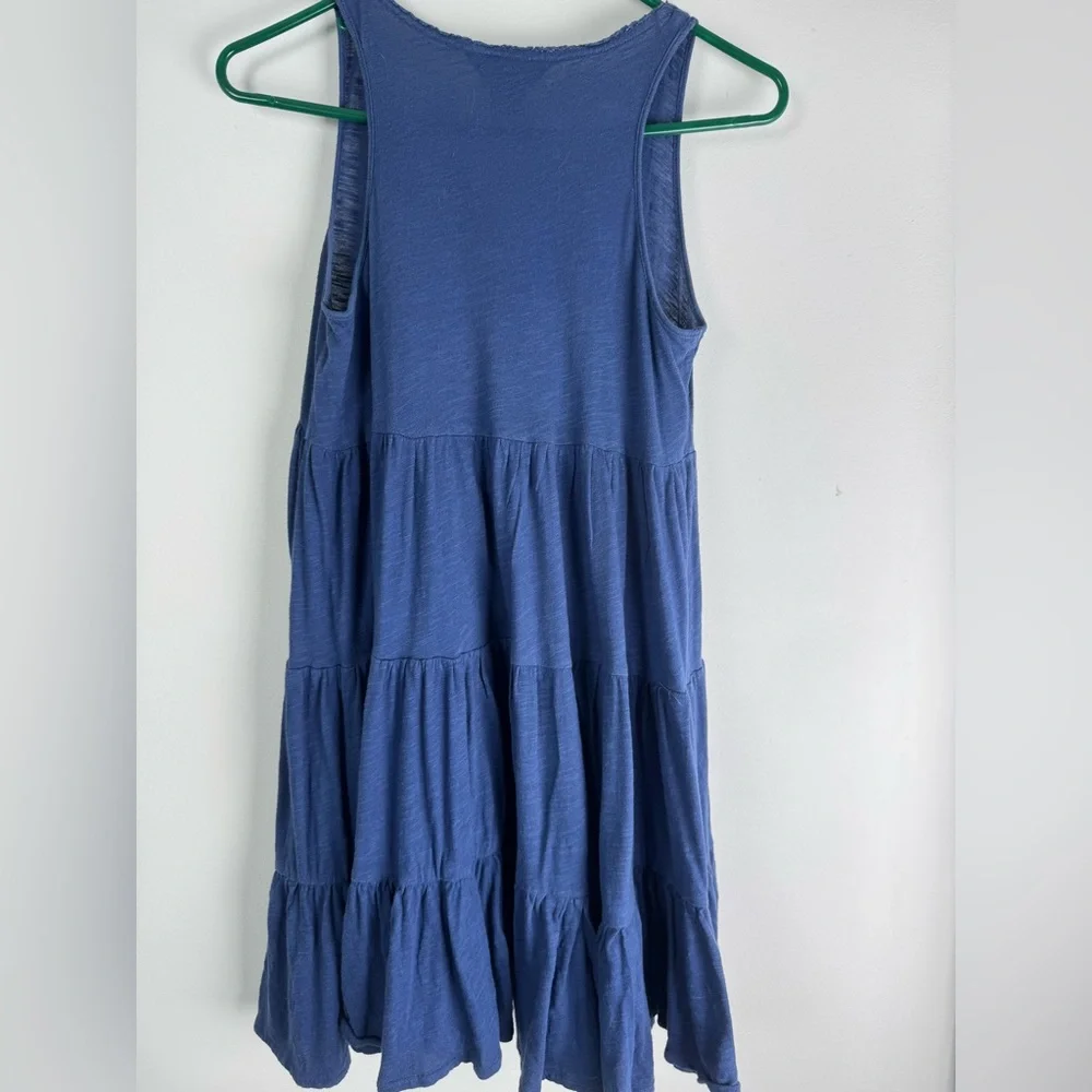 Ralph Lauren Girls Blue Cotton Tiered Dress Lace Trim Sleeveless L 12-14